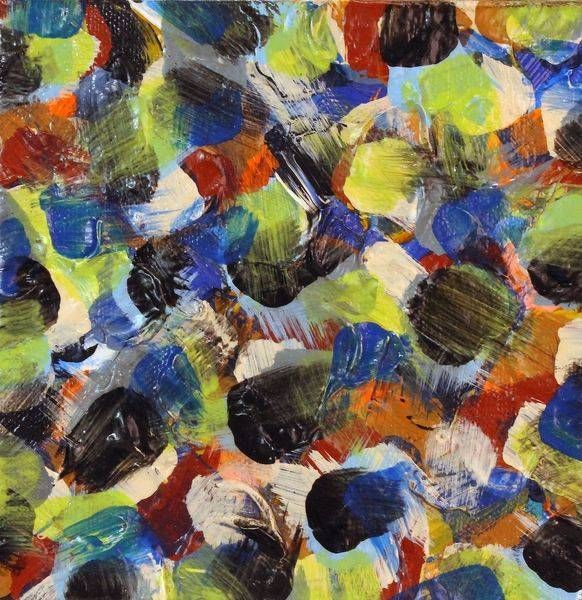 Kiwi Kiss is a small square painting on canvas.