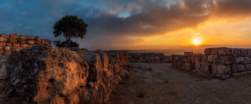 Legendary Etri sunrise at the Etri ruins in Israel 