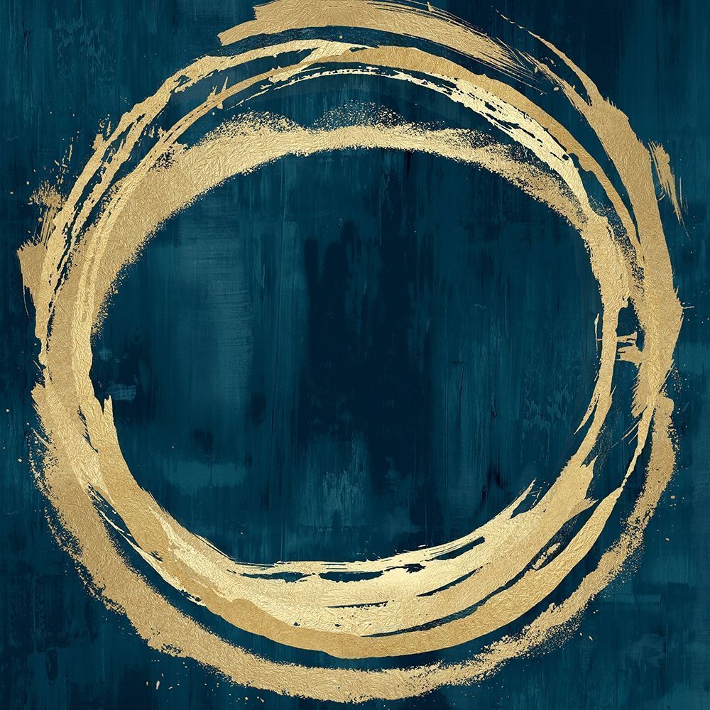 Circle Gold on Teal II -  Abstract Botanical Art Print