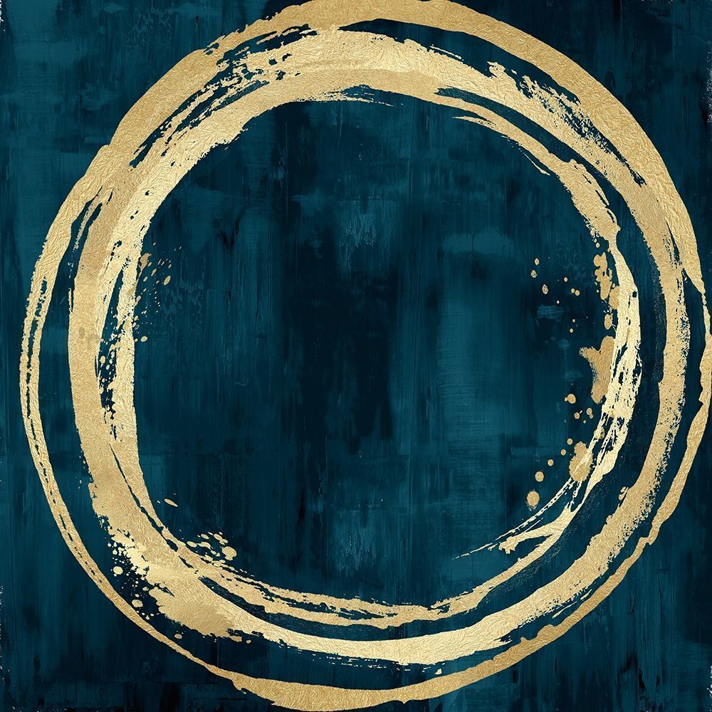 Circle Gold on Teal I -  Abstract Botanical Art Print