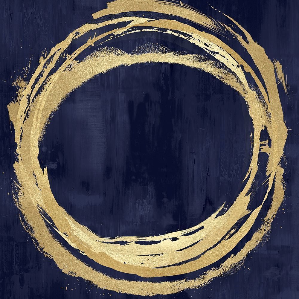 Circle Gold on Blue II -  Abstract Botanical Art Print