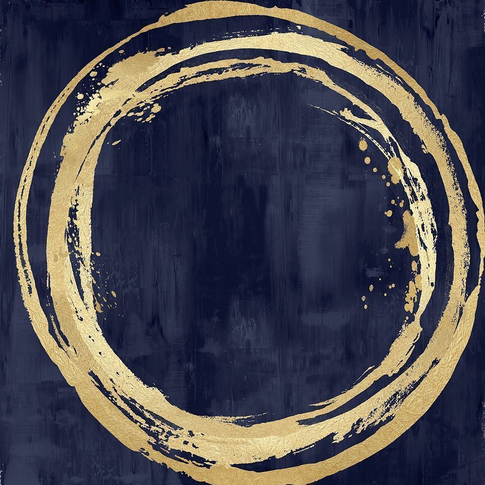 Circle Gold on Blue I -  Abstract Botanical Art Print