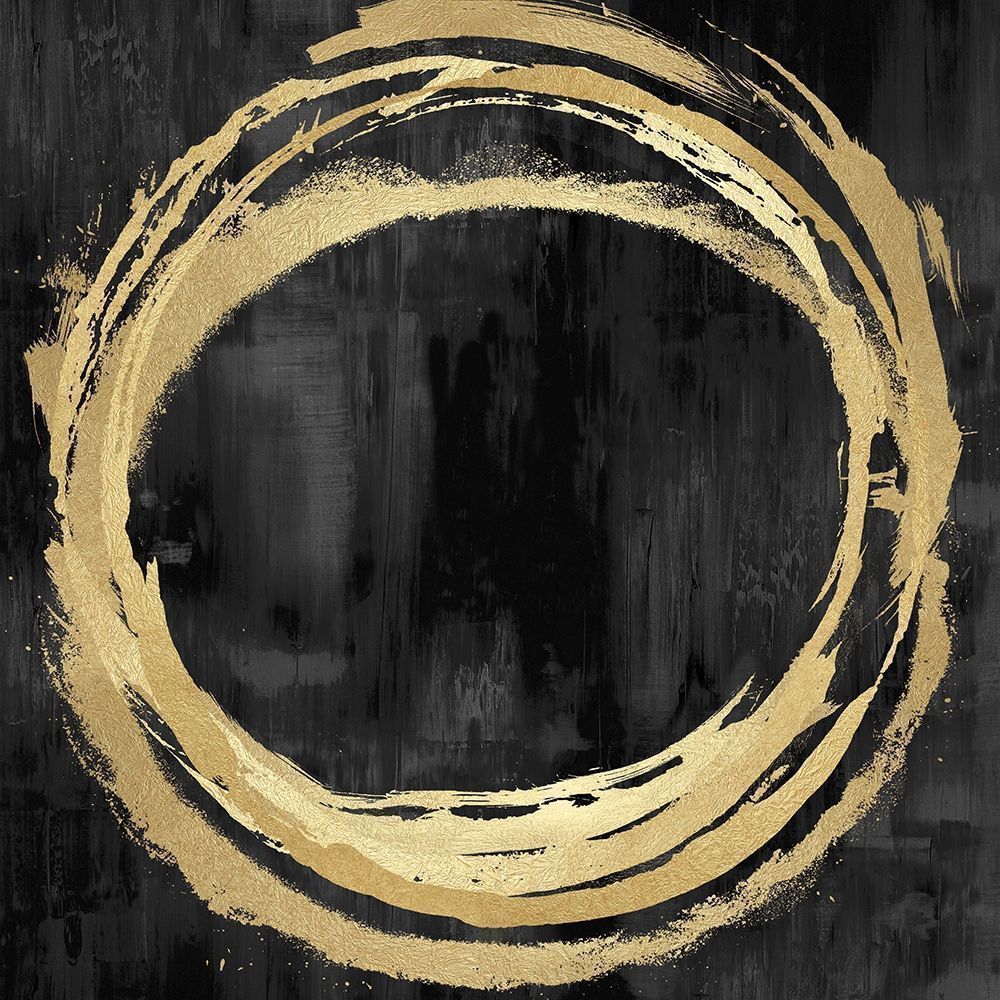 Circle Gold on Black II -  Abstract Botanical Art Print
