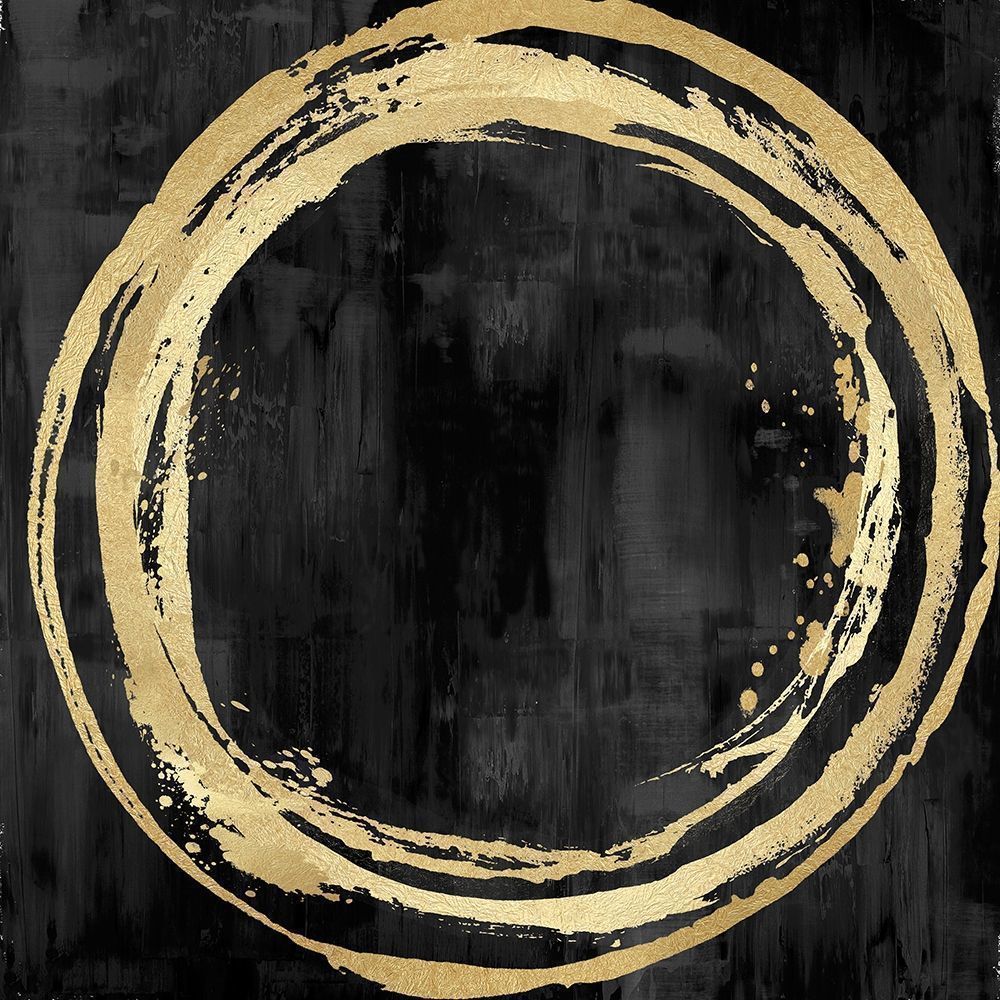 Circle Gold on Black I -  Abstract Botanical Art Print