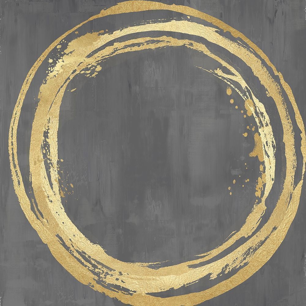 Circle Gold on Gray II -  Abstract Botanical Art Print