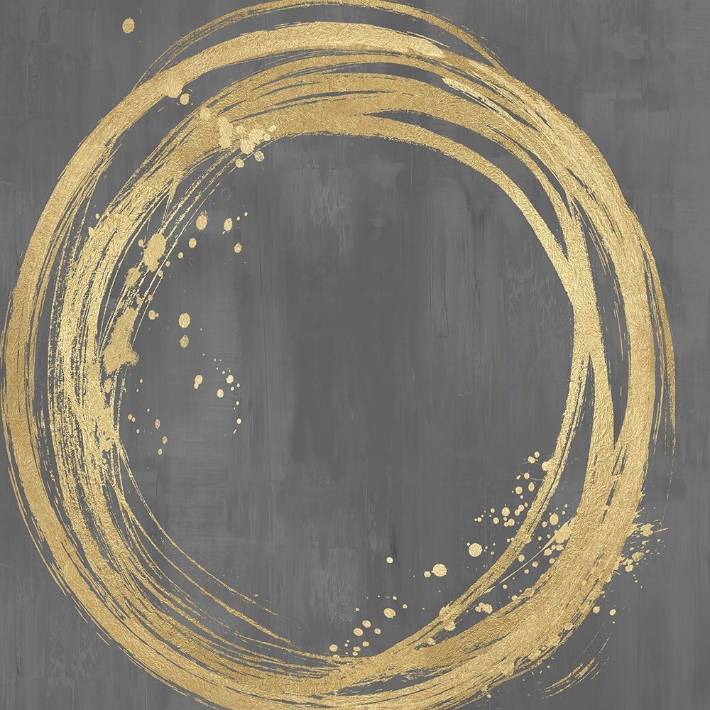Circle Gold on Gray I -  Abstract Botanical Art Print