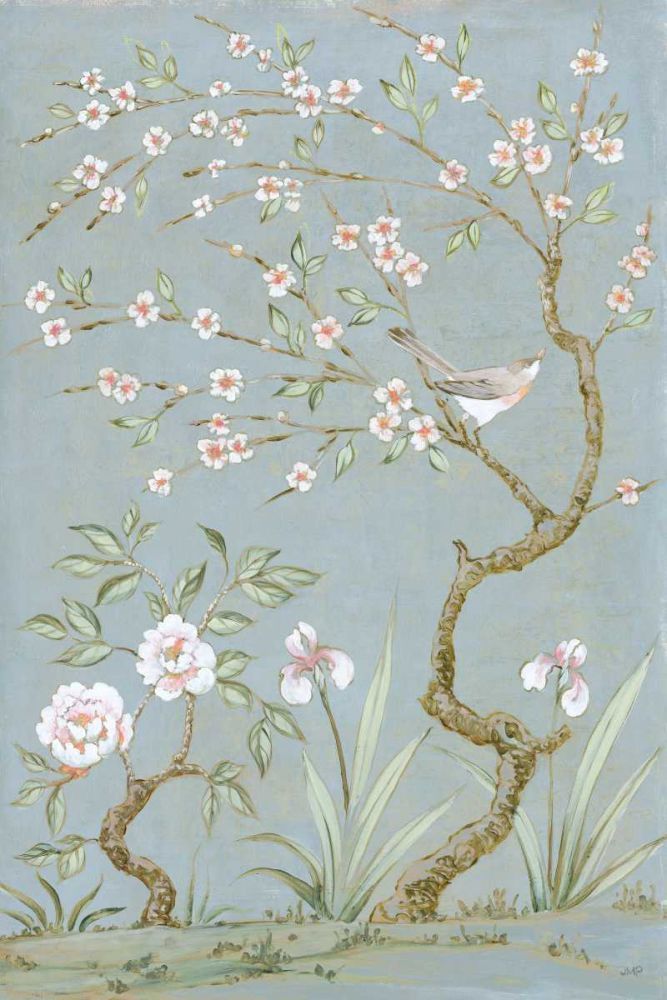 Spring Mural I Blue -  Animals Floral Art Print