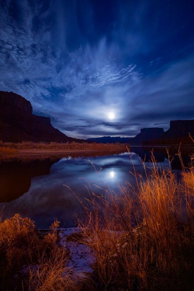 Full Moon and Red Cliffs Over the Colorado River