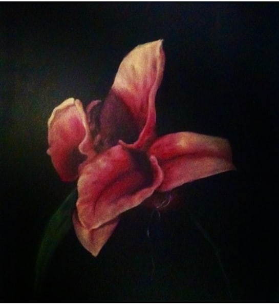 Stargazer Lily With Stitching Original Oil Painting Art | Conte Artworx
