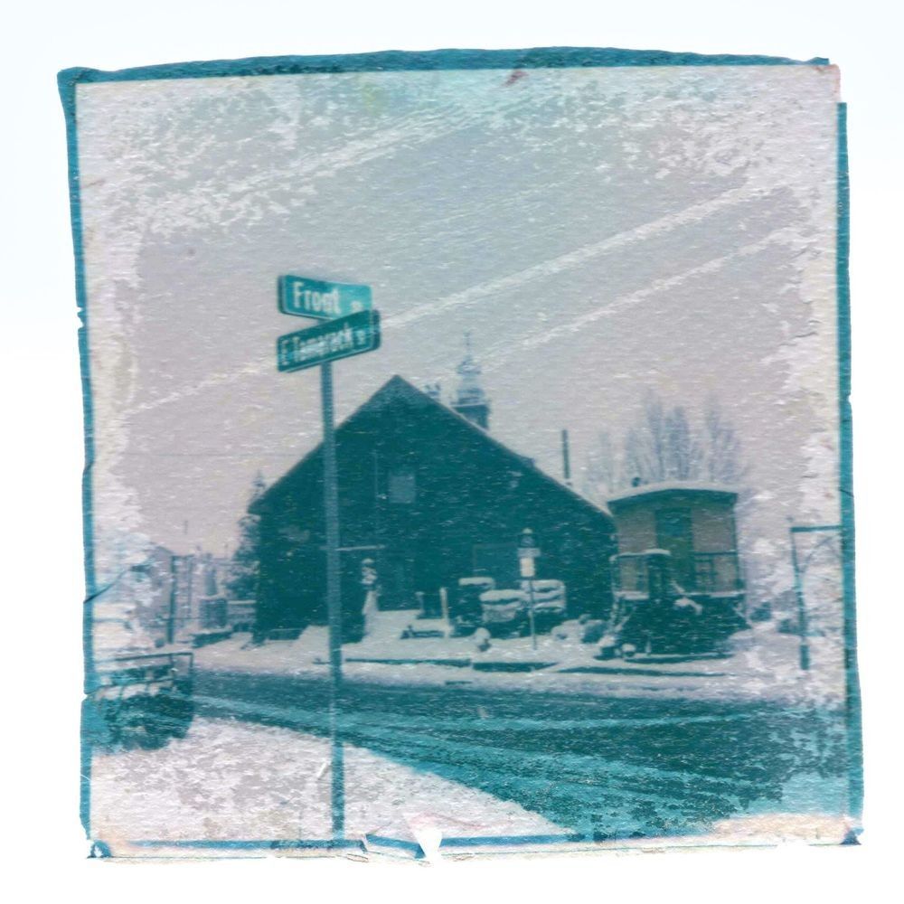 Street Signs in Bozeman original Polaroid emulsion lift fine art print by Jason Thompson