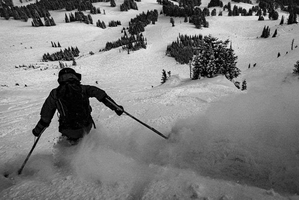 Vasu Sojitra shredding powder in a moment of freedom. One of Vasu's favorite quotes from Stella Young: “Disability doesn’t make you exceptional, but questioning what you think you know about it does.” Bridger Bowl Montana Salish Kootenai, Apsaalooke