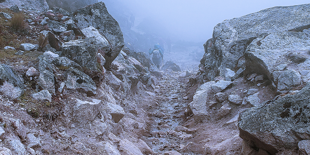Hikers Descend In Salkantay Fog Photography Art | Sam Gilliss | Visual Arts