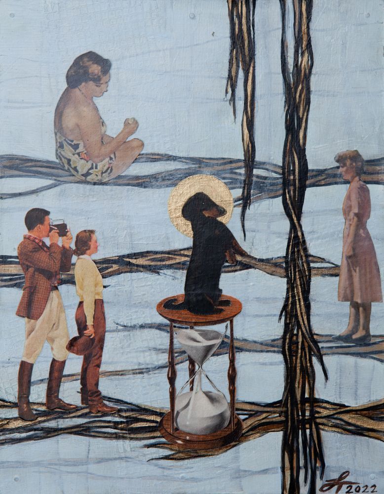 Dachshund on an hourglass with halo fine art print