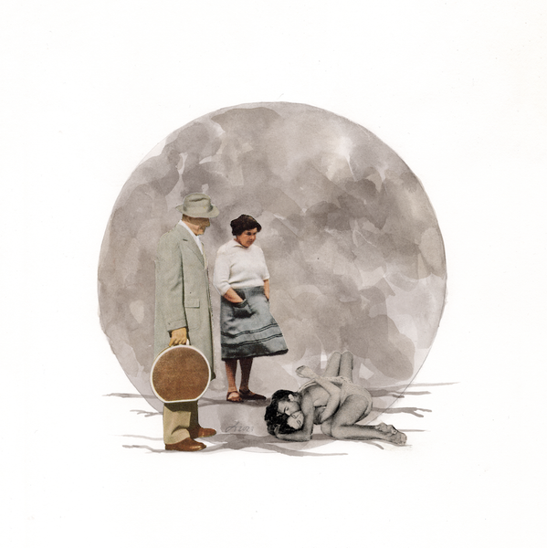 couple with a disapproving audience original art