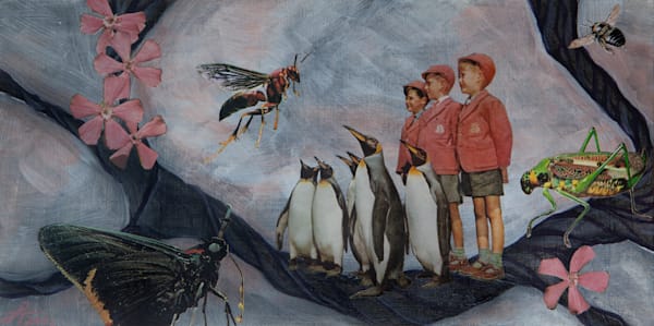 Boy scouts and penguins report to wasp troop leader fine art print