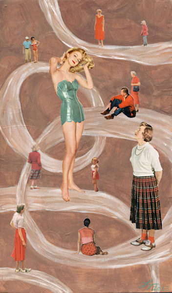 Swimsuit model with her audience fine art print
