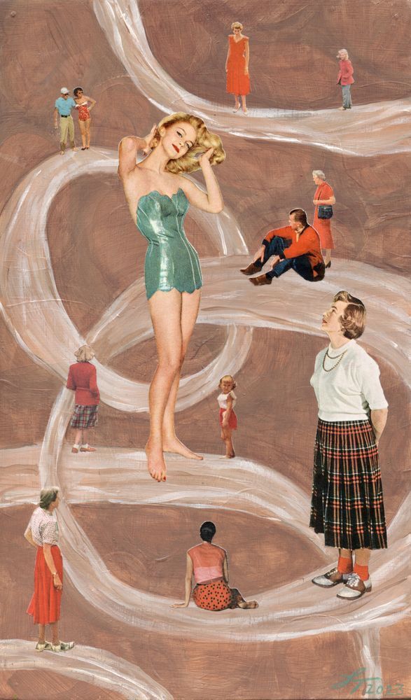 Swimsuit model with her audience fine art print