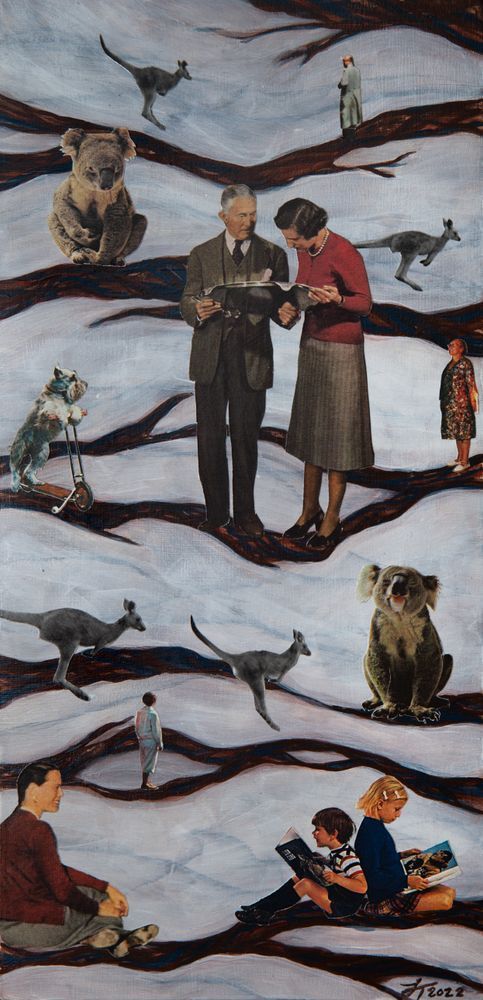 Australian animals with people reading fine art print