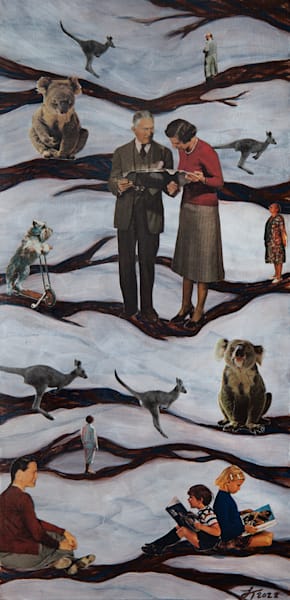 Australian animals with people reading fine art print