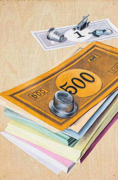 Monopoly money and game piece fine art print of oil painting