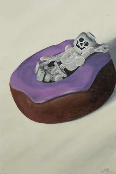 Skeleton sledding on a donut fine art print