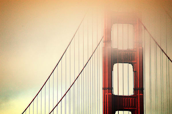 GOLDEN GATE BRIDGE UP CLOSE WITH FOG