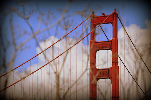 Golden Gate Bridge - Close up with White Clouds