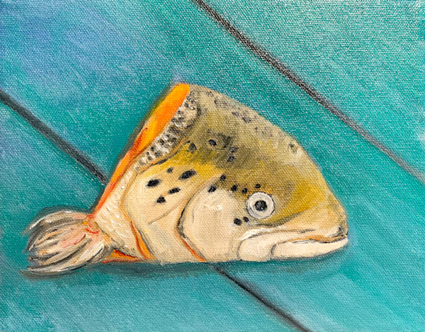 Fish Head On Blue Table Art | William Reed Artist