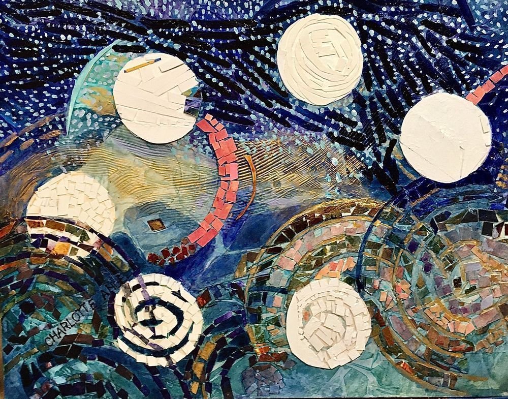 Silver Stars And Moon Orbit Art | Charlotte Angel Artist, Inc.