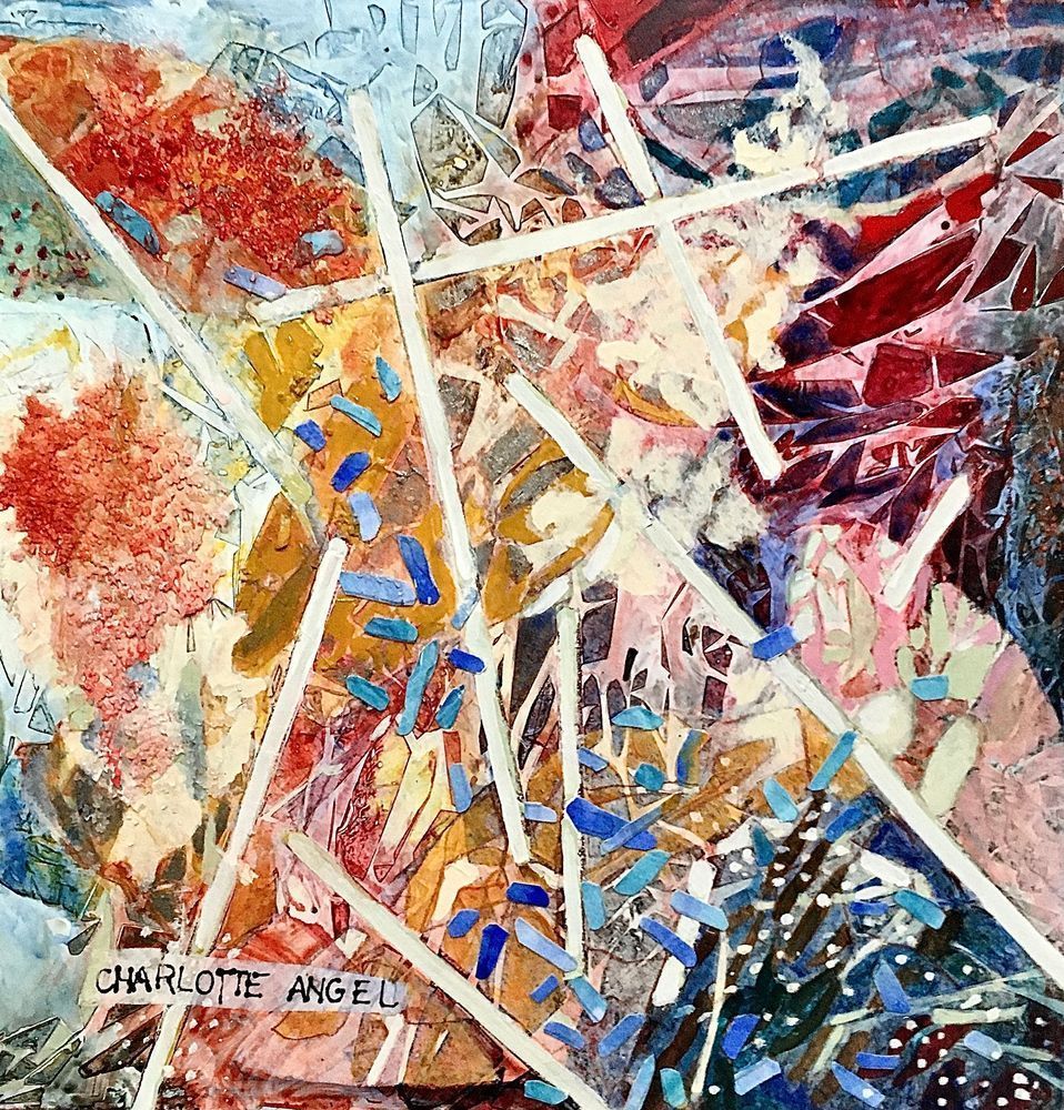 Quiet Surface Acrylic On Panel With Paper Collage   Original 16" X 20" Art | Charlotte Angel Artist, Inc.