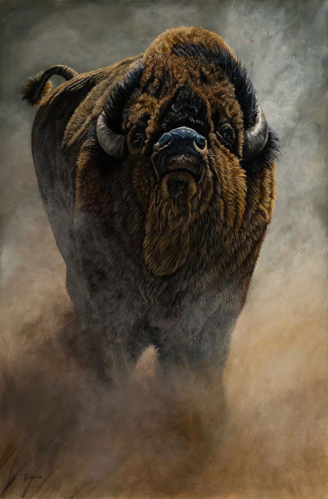 Formidable - Bison in Rut - Wildlife Oil Paintings for Sale | Johanna ...