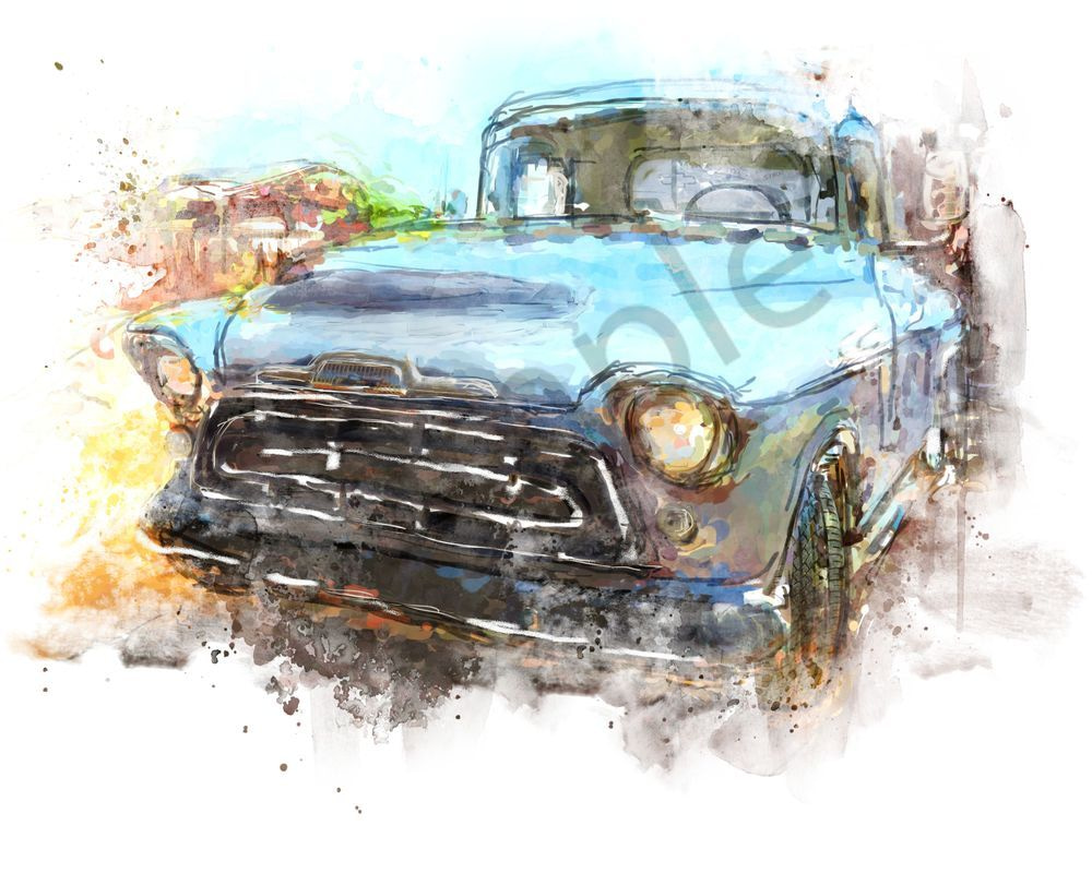 Vintage Blue Truck Watercolor Art | Eduardo Tavares