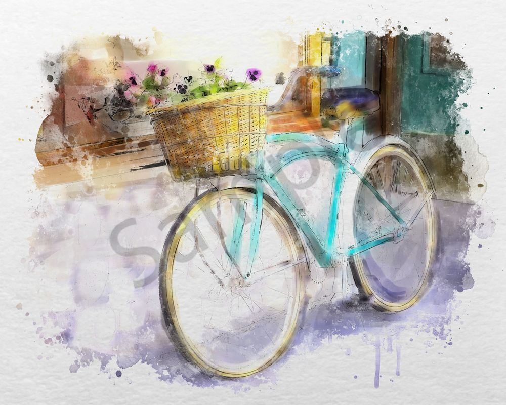 Bike & Flowers Watercolor