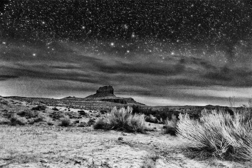 Butte with night sky