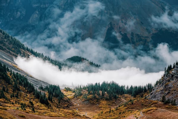 Veil of the Valley – Moody Colorado Mountain Landscape Print by Tamara Susa