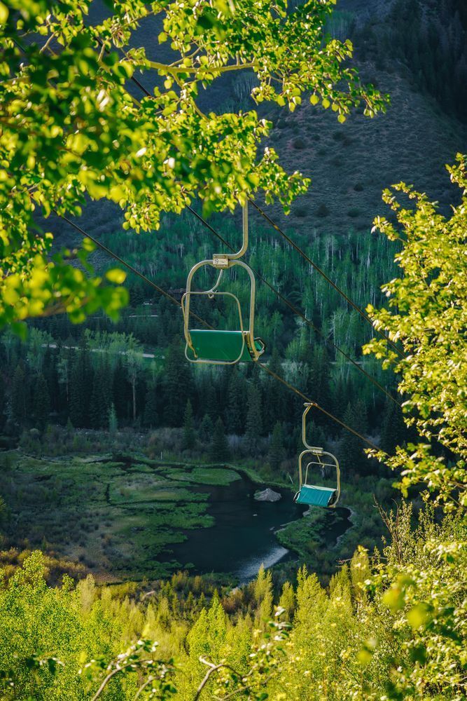 Spring Lift-Off – Vintage Chairlift in Lush Aspen Grove, Snowmass Colorado