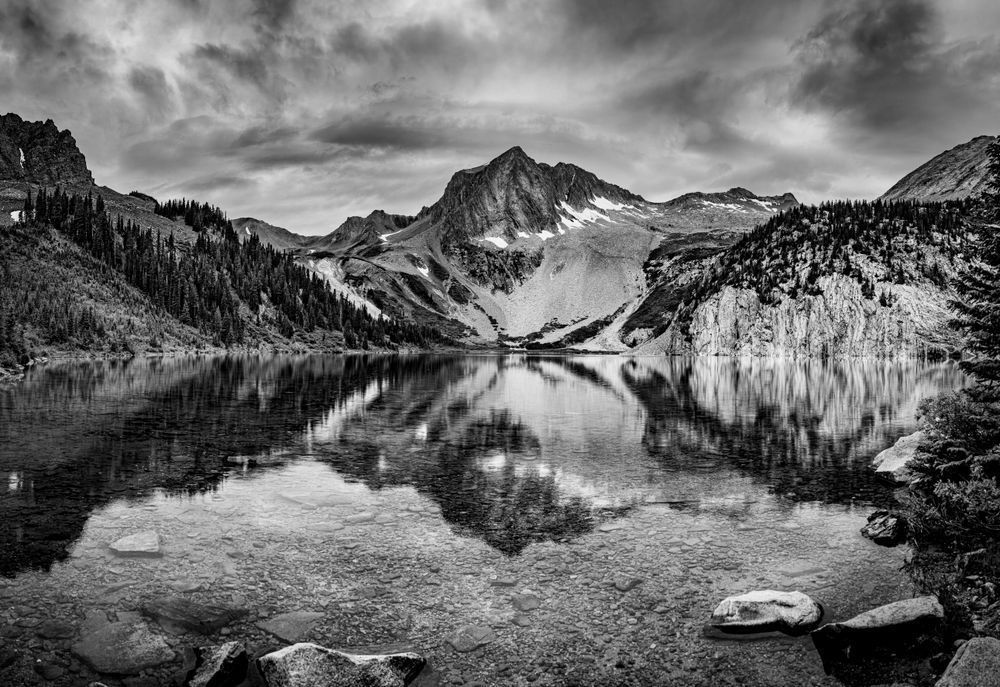 In the Shadow of Snowmass – Fine Art Black and White Print of Snowmass Lake, Colorado