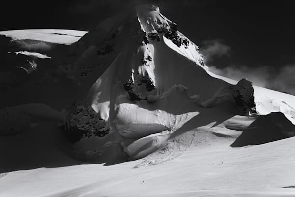 Antarctica Skiers Beneath Mountain | Black and White Polar Photography