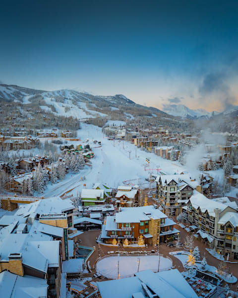 Winter Sunrise Over Snowmass Base Village – Drone Landscape Photography