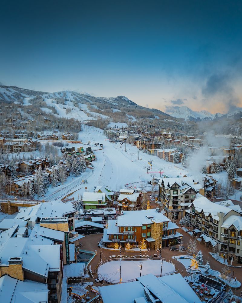 Winter Sunrise Over Snowmass Base Village – Drone Landscape Photography