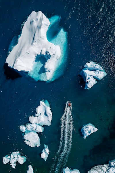 Antarctica Iceberg Aerial Photography | Zodiac in Polar Waters