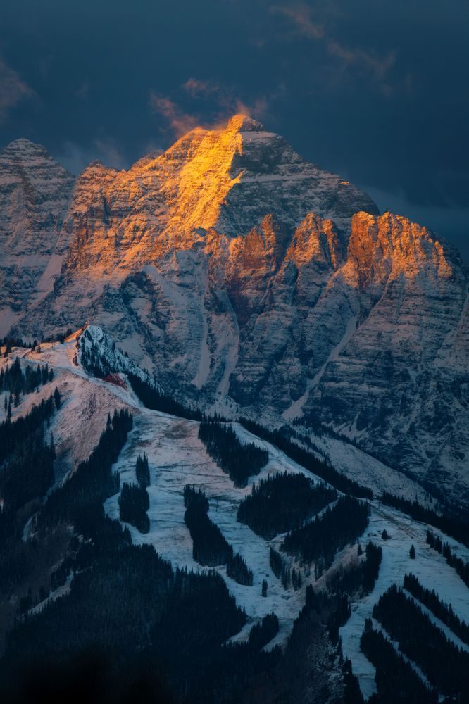 Pyramid Peak at Sunrise – Colorado Snowcapped Mountains Print