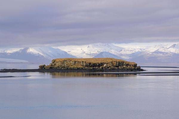 Solitary Island in Höfn with Glacier Backdrop – Iceland Print