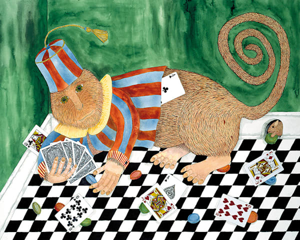 Monkey Card Player | Anne Hathaway Art
