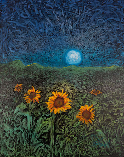 Moonrise Over Sunflowers