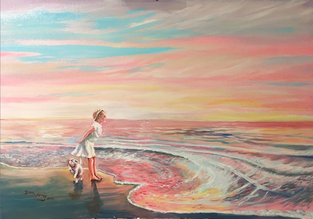 Girl On Beach At Dawn Art | Dan Terry