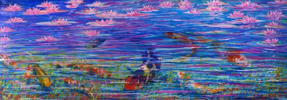 Homage To Monet   Koi In Waterlily Pond Art | Dan Terry