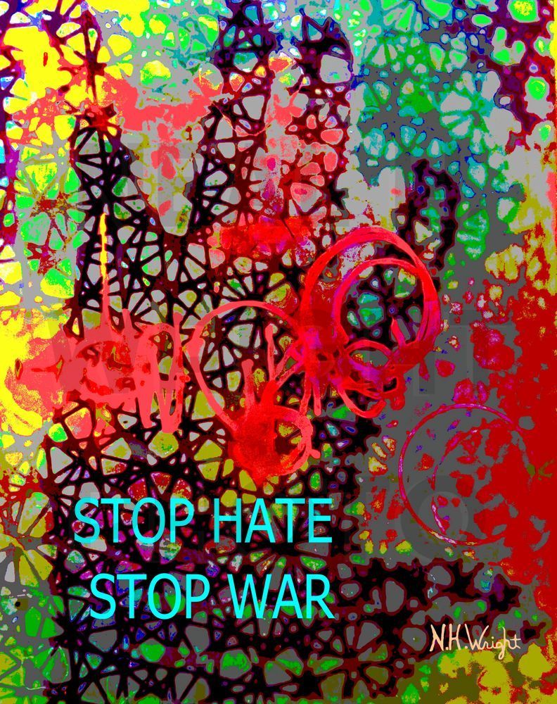 "Stop hate Stop war graphic hand"