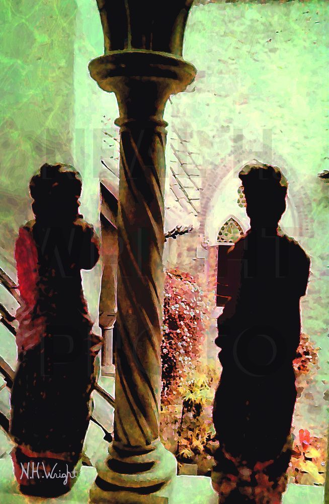 "Mystery Onlookers at the Castle Courtyard"