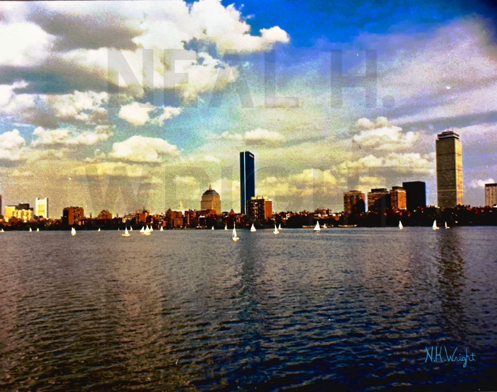 Boston Skyline and Sailboats Boston Charles River circa 1980